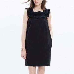 Madewell Black Shift Dress Size 4/S Cotton Fringe Trim Sleeveless Chic Mini